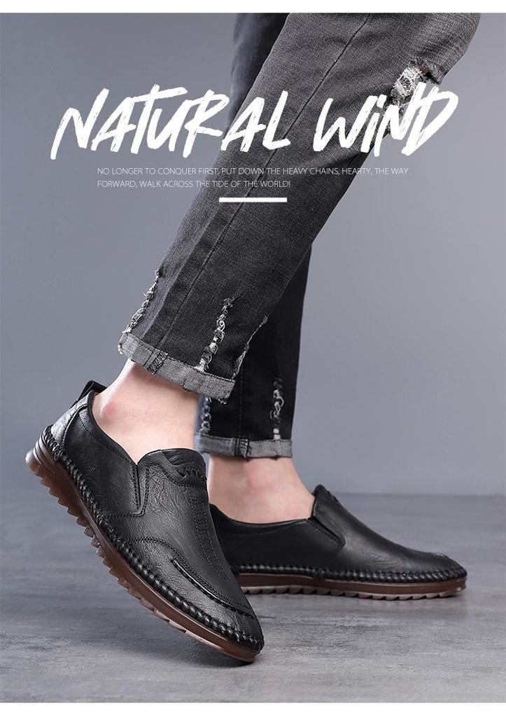 2025 Stylish European Men's Loafers: Trendy Light Luxury Genuine Leather Breathable Casual Shoes