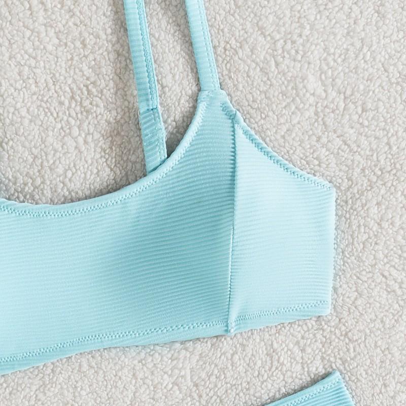 Womens High-Waisted Solid Color Bikini Set Slimming Beach Swimwear With Padded Cups No Underwire