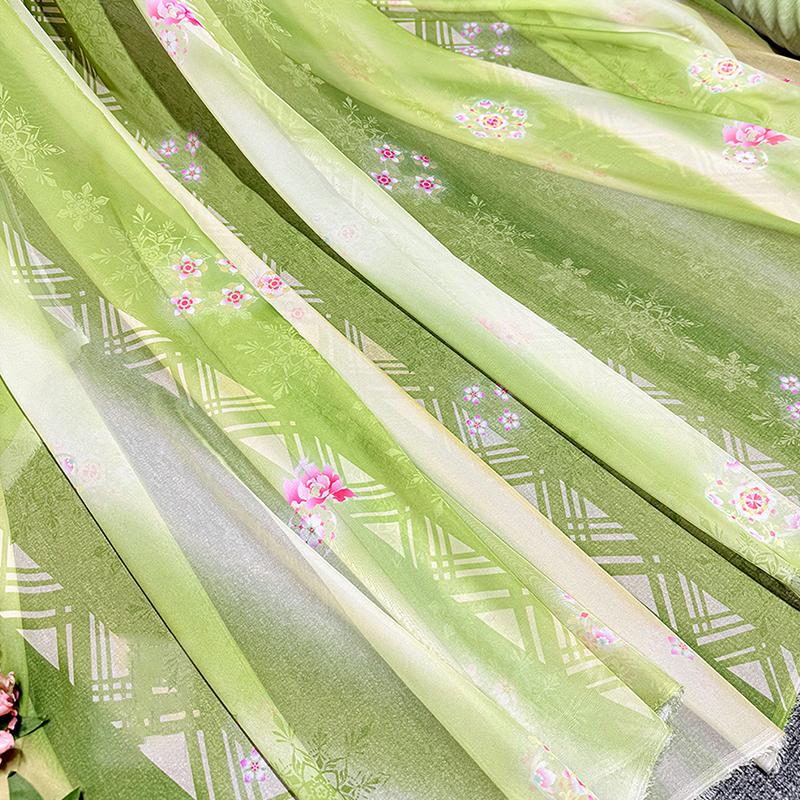 100*150cm Fairy Gradient Color Chiffon Fabric Ancient Style Flowers Printed Tulle Fabric DIY Hanfu Skirts Dress Stage Costume