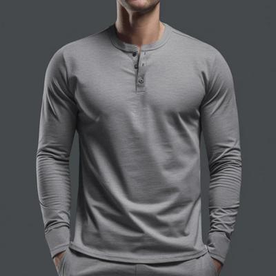 Spring Autumn Men Henley Shirt Men's Polo Shirts Casual Grey White Long Sleeve Man Base Shirts