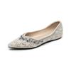 - French Pointed Single Shoes Women's Flat Bottom Shallow Mouth Rhinestone Wedding Shoes with Skirt Temperament Women's Shoes