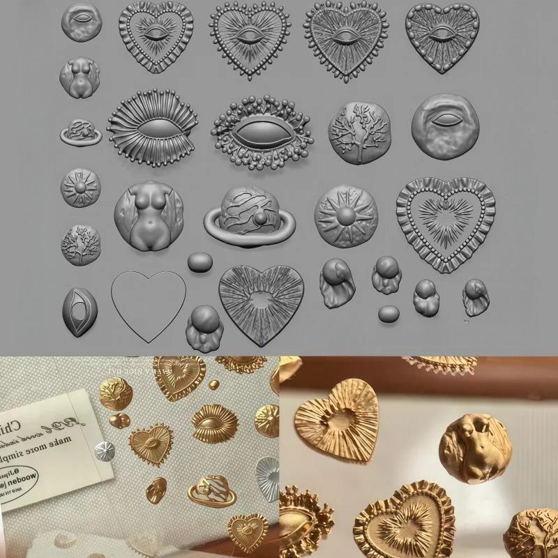 A Nail Art Mold with Retro Embroidery, Heart-Shaped Printed Eyes, Three-Dimensional Art Jewelry, Transparent Silicone Mold