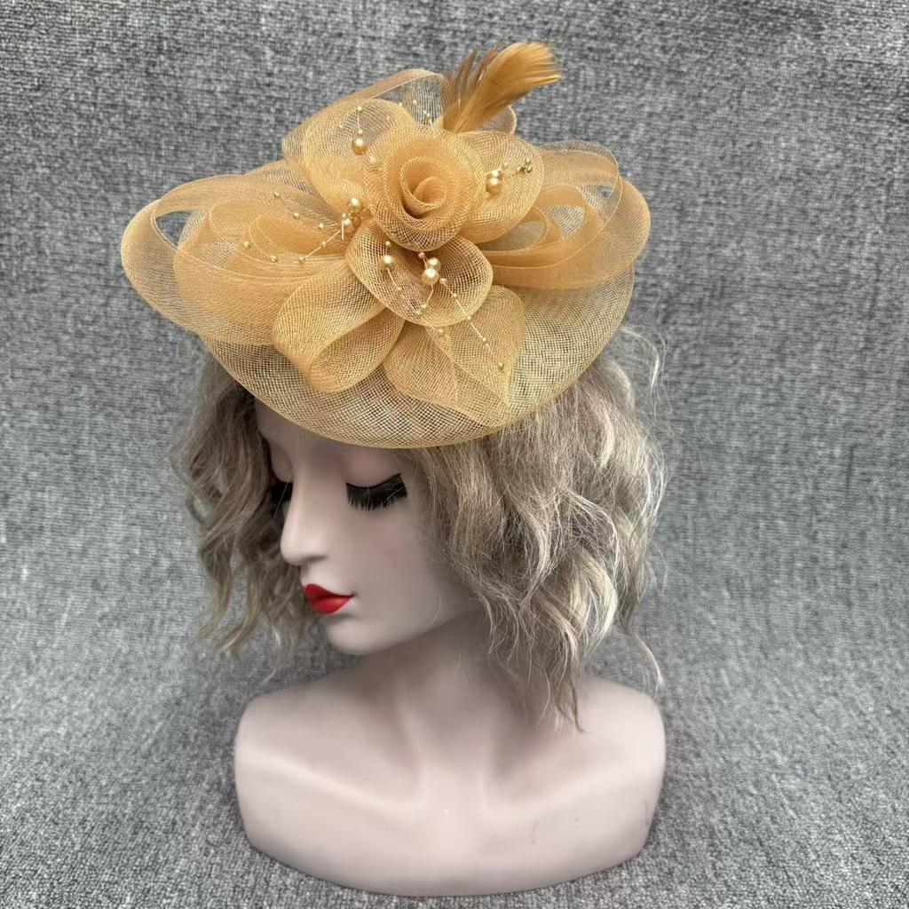 European and American bridal headgear veil retro feather mesh top hat party banquet hair accessories exaggerated top hat headgear