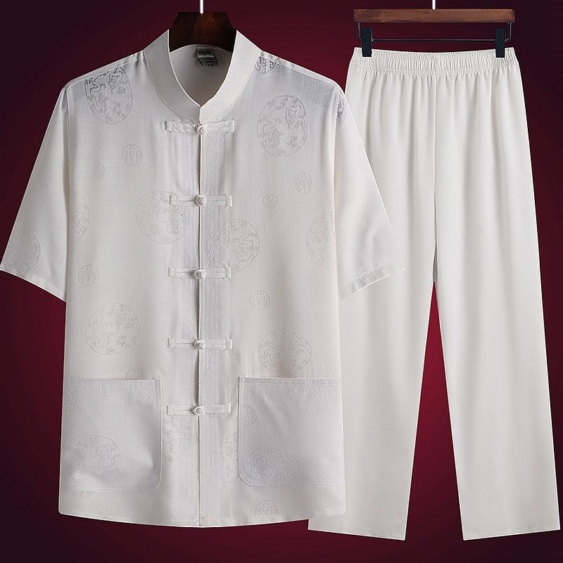 

Китайская традиционная мужская одежда Тан, кунг-фу, вин-чунь, вышитая рубашка с короткими рукавами, верхние брюки, костюм ханьфу XXXXL