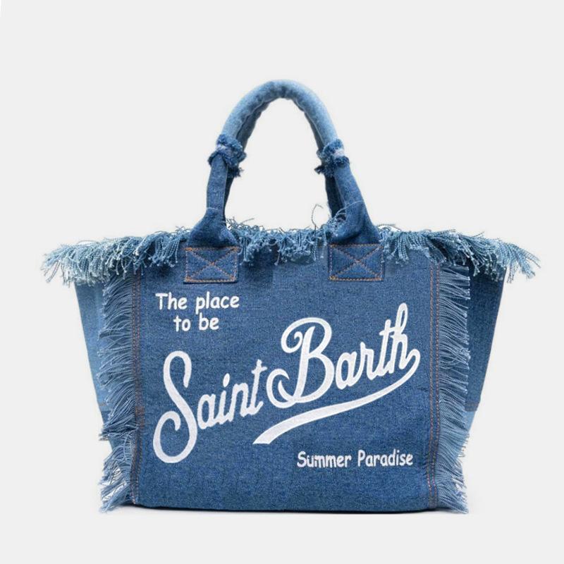 Straw Mat Beach Bag Fringed Handbag Canvas Denim Tote Bag Travel Versatile Large-capacity Handbag