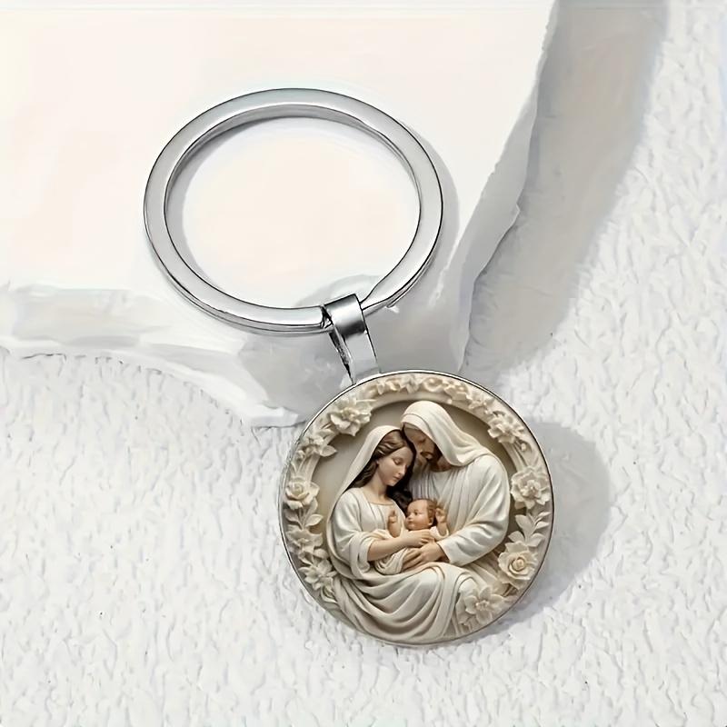 Christian The Holy Family Necklace Round Jesus Glass Dome Cabochon Pendants Necklaces Religious Jewelry