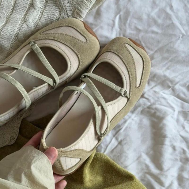 French Square Head Flat Bottom Cross Belt Ballet Women's Summer New Temperament Elastic Band Mary Jane Shallow Mouth Single Shoes