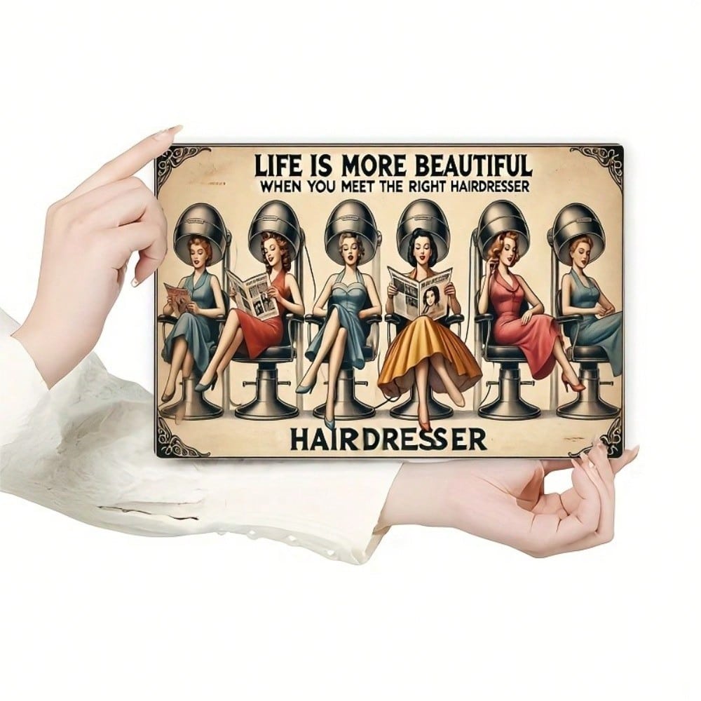Жестяная табличка Винтажный парикмахер Настенный декор Металлическое искусство 8x12 дюймов Ретро Бар разноцветный