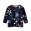 Print Tops For Youth Girls Round Neck 3/4 Sleeves T-Shirts Trendy Tops Outfit Tees Independence Day