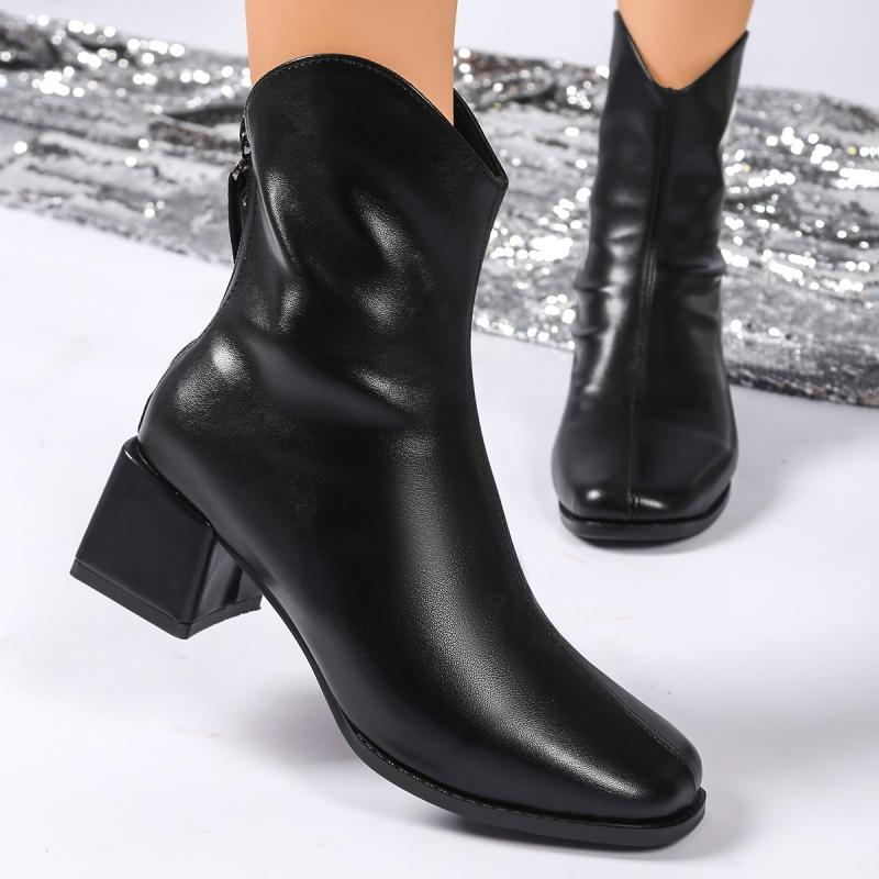 New women's leather shoes high heels Women Casual banquet ankle boots Long for Adult Women Elegant Style