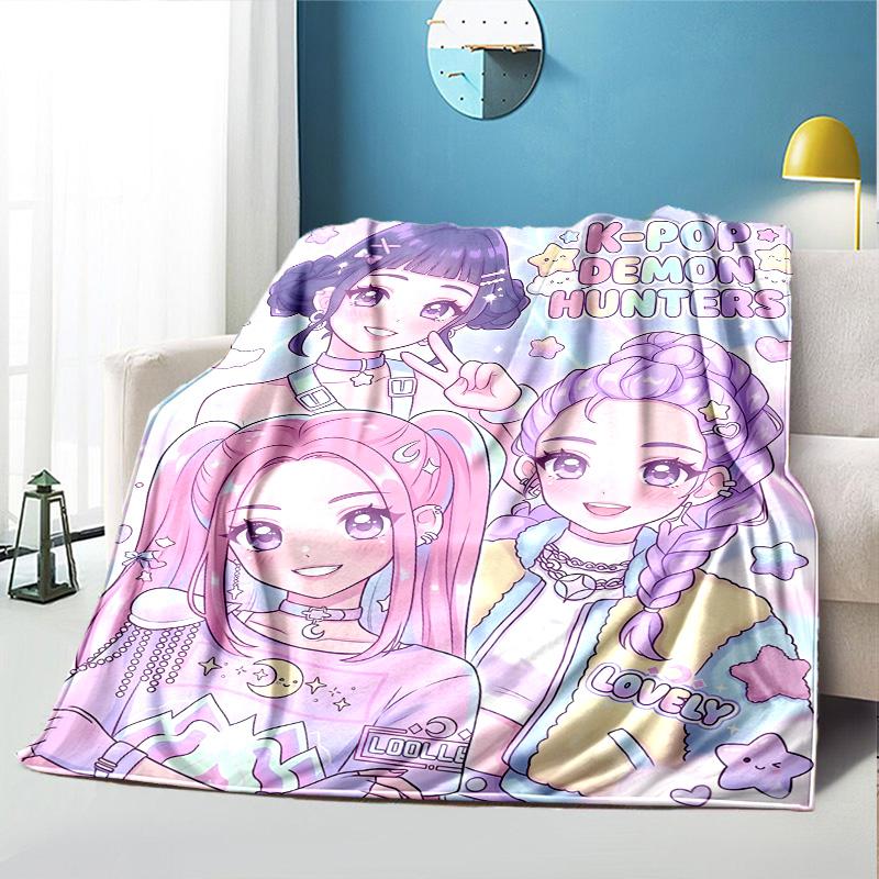 KPop Demon Hunters Pattern Blanket for Home Decoration, Bed, Sofa, Car Travel, Camping, Suitable for All Seasons, Birthday Christmas Gift