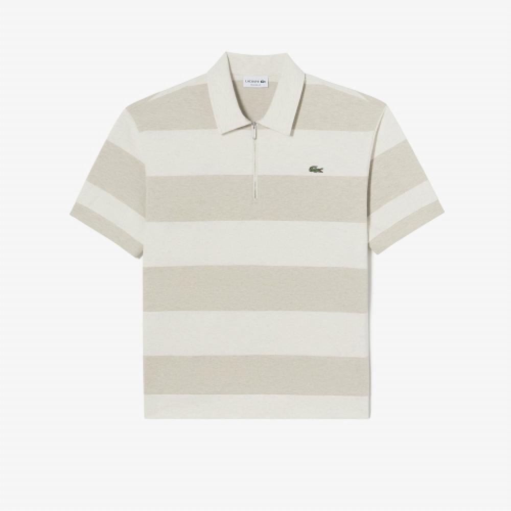 

LACOSTE Мужская футболка-поло с цветными блоками на молнии до половины [Бежевый Меланж]
