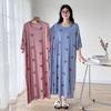 Women's Summer Plus-Size Long Casual Printed Short-Sleeve Loungewear: Loose-Fitting, Belly-Covering, Simple Long Dress