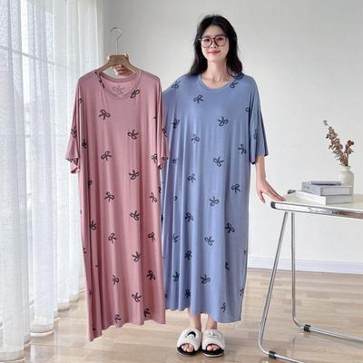 Women's Summer Plus-Size Long Casual Printed Short-Sleeve Loungewear: Loose-Fitting, Belly-Covering, Simple Long Dress