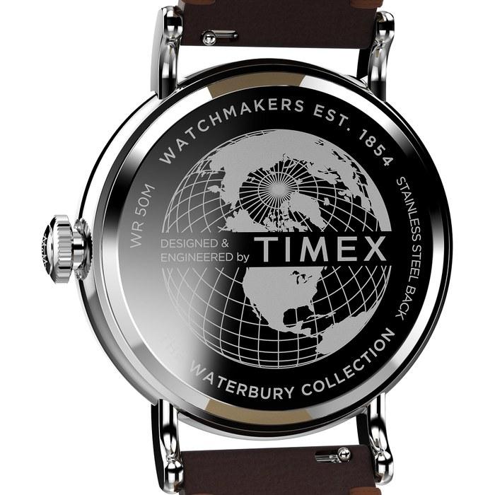Timex Waterbury 39mm Men's Analog Watch | Durable Stainless Steel Case | Day-Date Window | 100M Water Resistant, Brown/Silver/Blue.