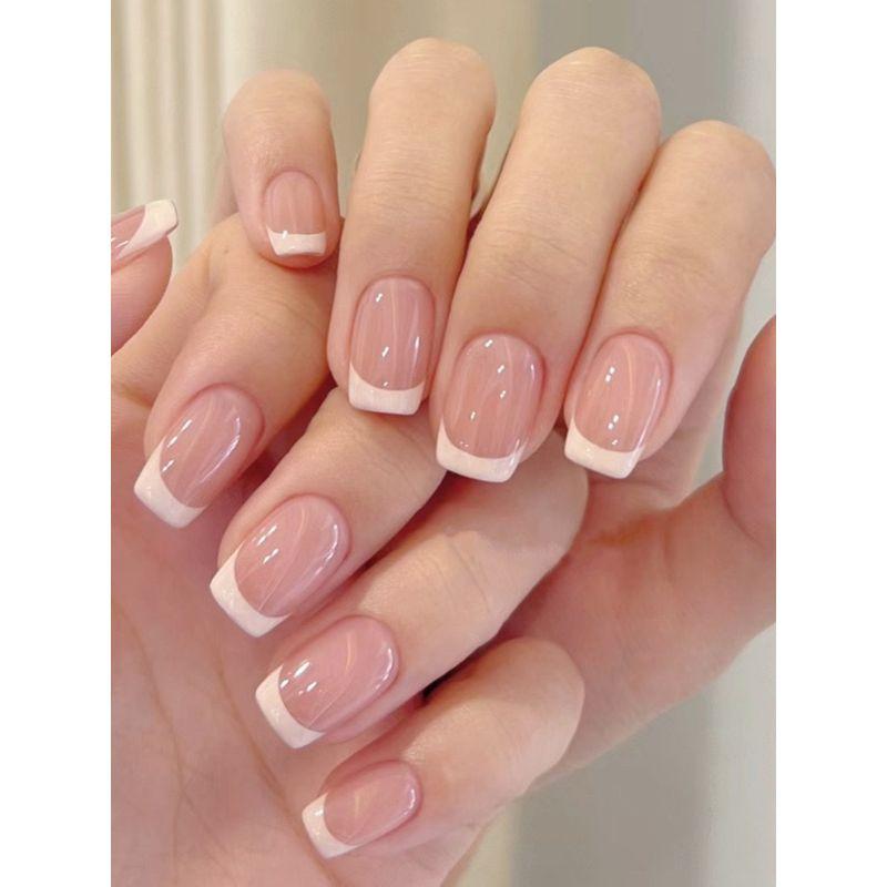 

New Arrival 3(24 Pieces Short T) Waterproof Firm and Reusable Pure Desire Style French White Wear Nail Stickers Default