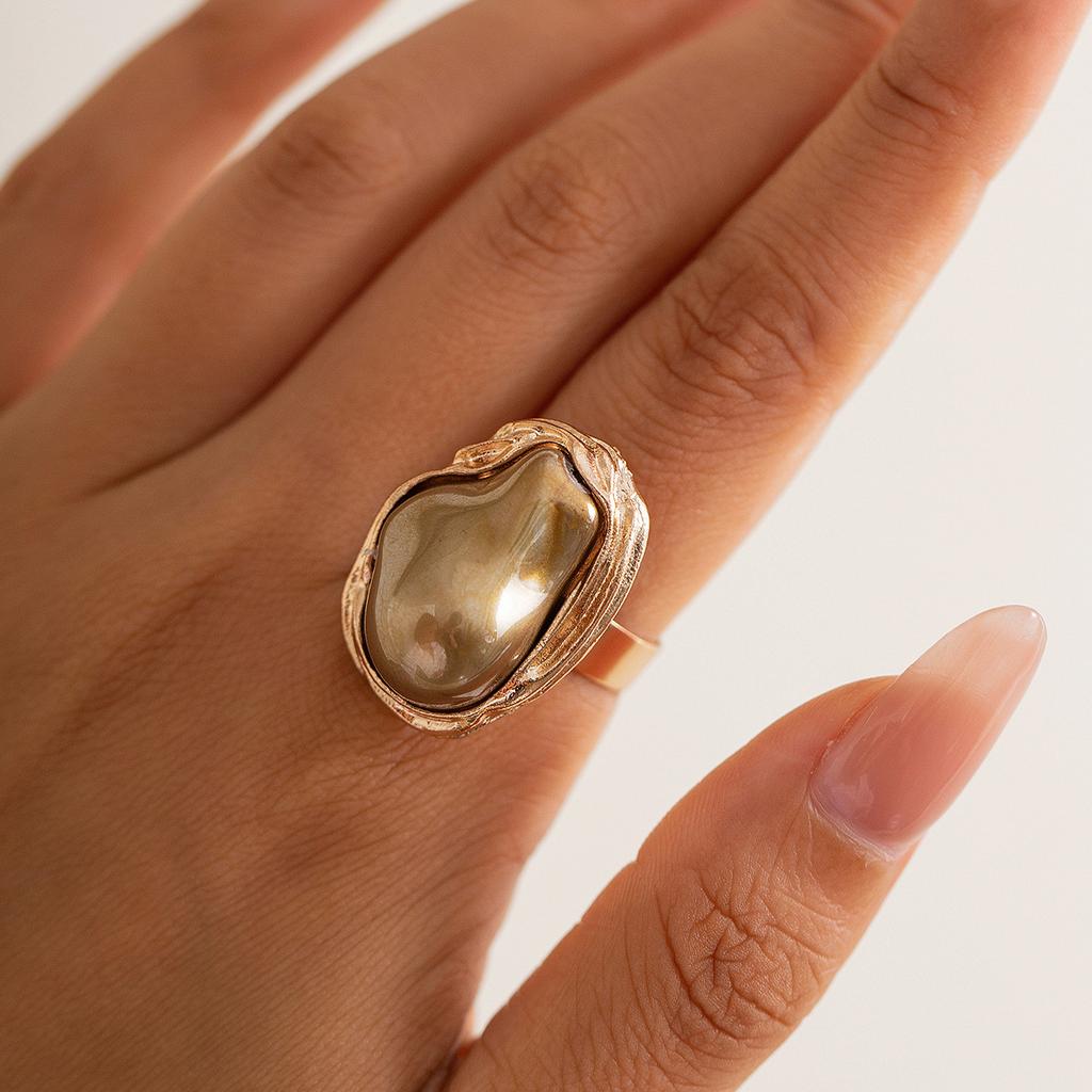 Pink Grey Silver Gold Plated Vintage Colorful Irregular Faux Baroque Big Rings for Women