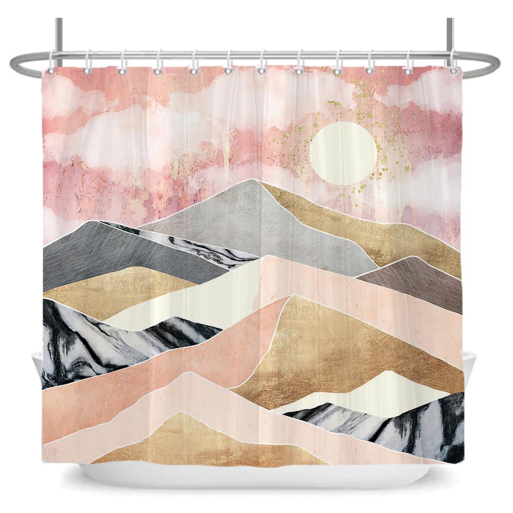 Japanese Wave Mount Fuji Plum Blossom Flower Printied Shower Curtain Waterproof Polyester Fabric Bathroom Curtains with 12 hooks