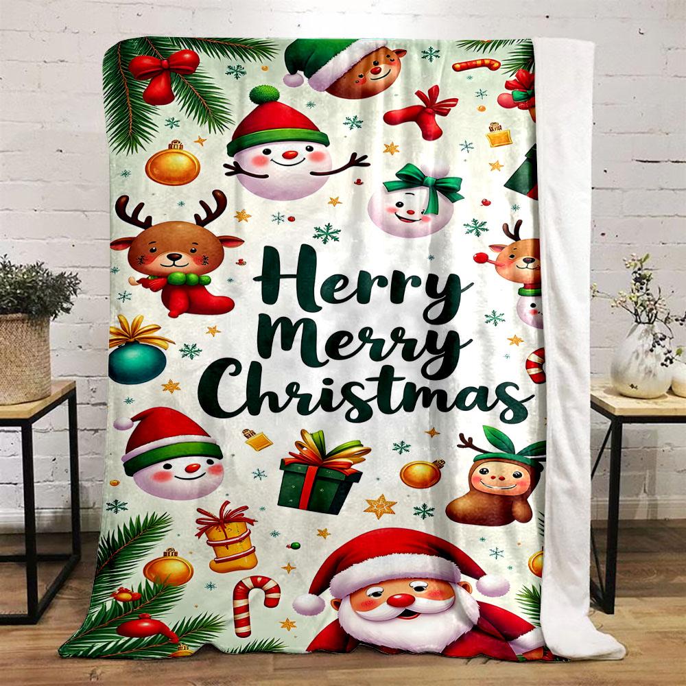 Merry Christmas Santa and Reindeer Blanket Patterned flannel blanket perfect for the bedroom living room, sofa, or a little nap