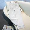 Denim blue jeans women's summer new popular small high waist narrow version straight pants nine-point wide leg pants