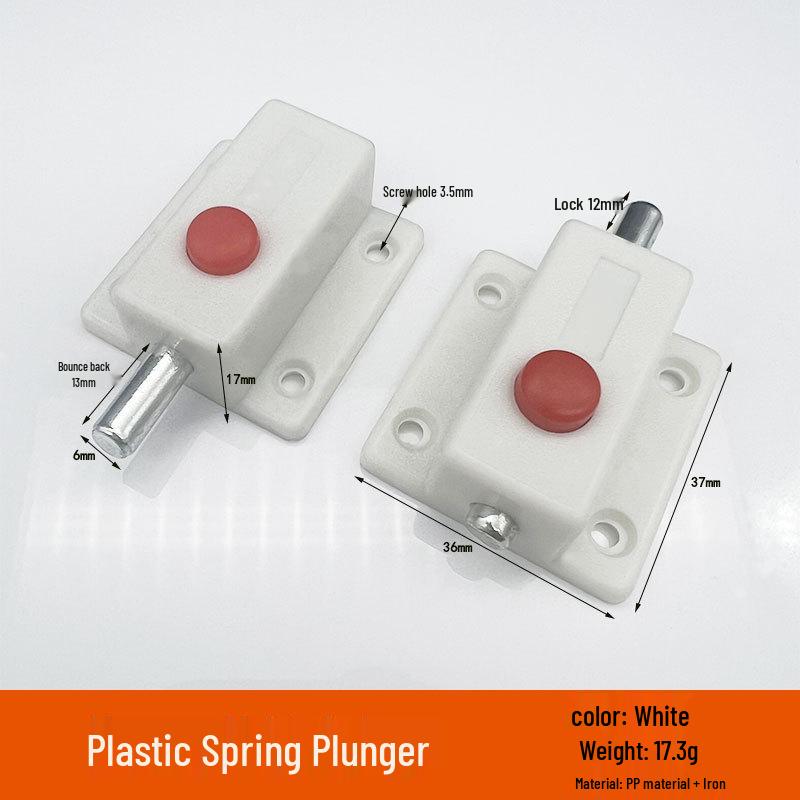 Automatic Self-Ejecting Door Bolt Latch for Cabinets - Plastic Surface-Mount Lock