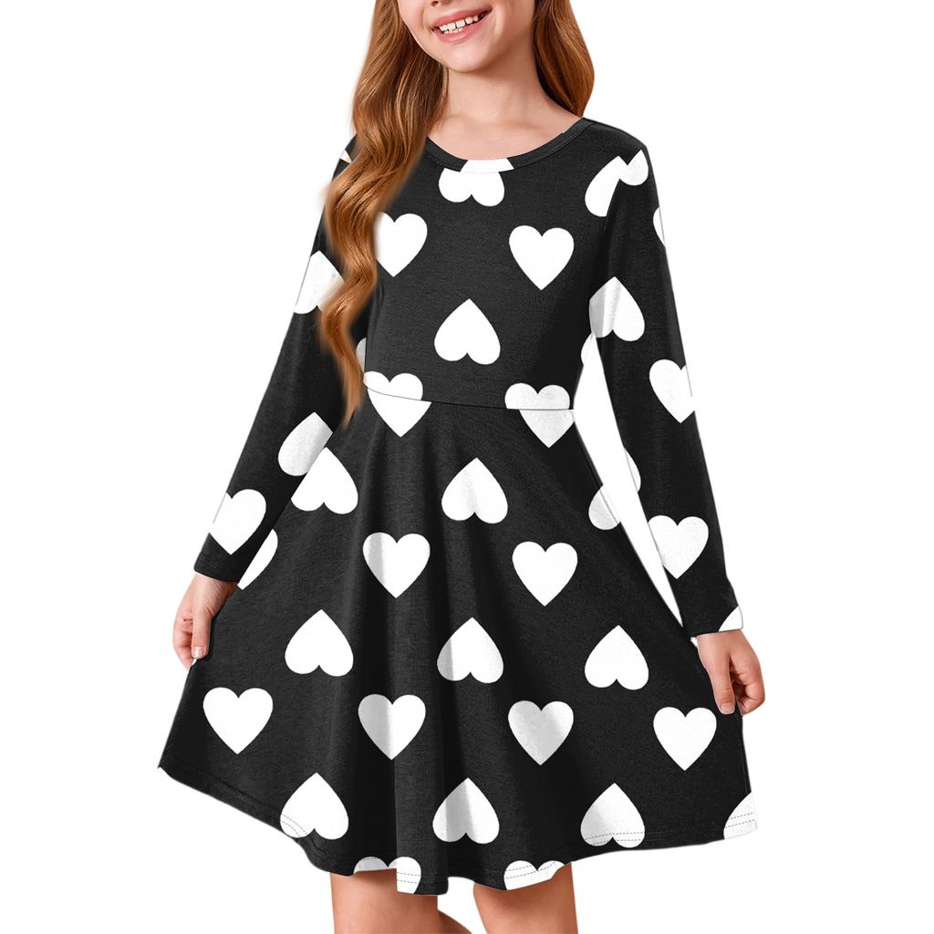 Vestito estivo da principessa per bambina - Vestito a T-shirt a manica lunga linea ad A San Valentino