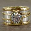 Huitan Gorgeous Women Two Tone Ring Inlaid Sparkling Round CZ Fashion Vintage Accessories for Wedding Party Versatile Jewelry