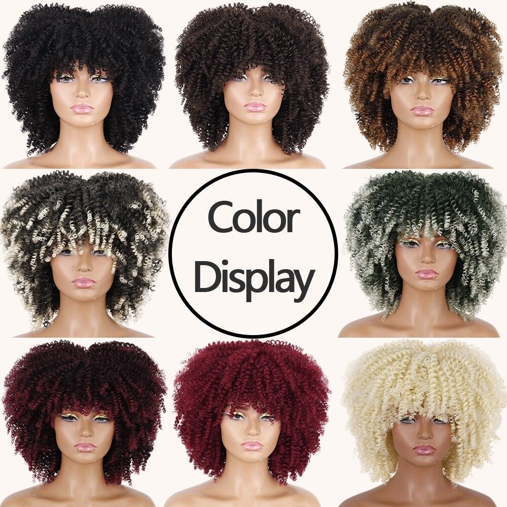 LISI HAIR Synthetic Omber Short Curly Wigs With Bangs For Black Women African High Temperature Fiber Cosplay Daily Hair