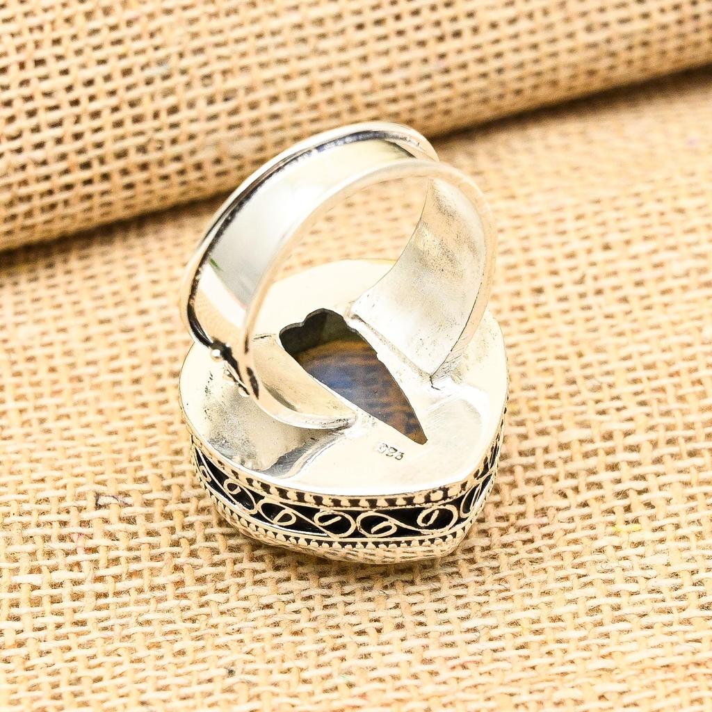 Herzform Milchopal Edelstein Handarbeit 925 Sterling Silber Ring Vintage Schmuck als Geschenk