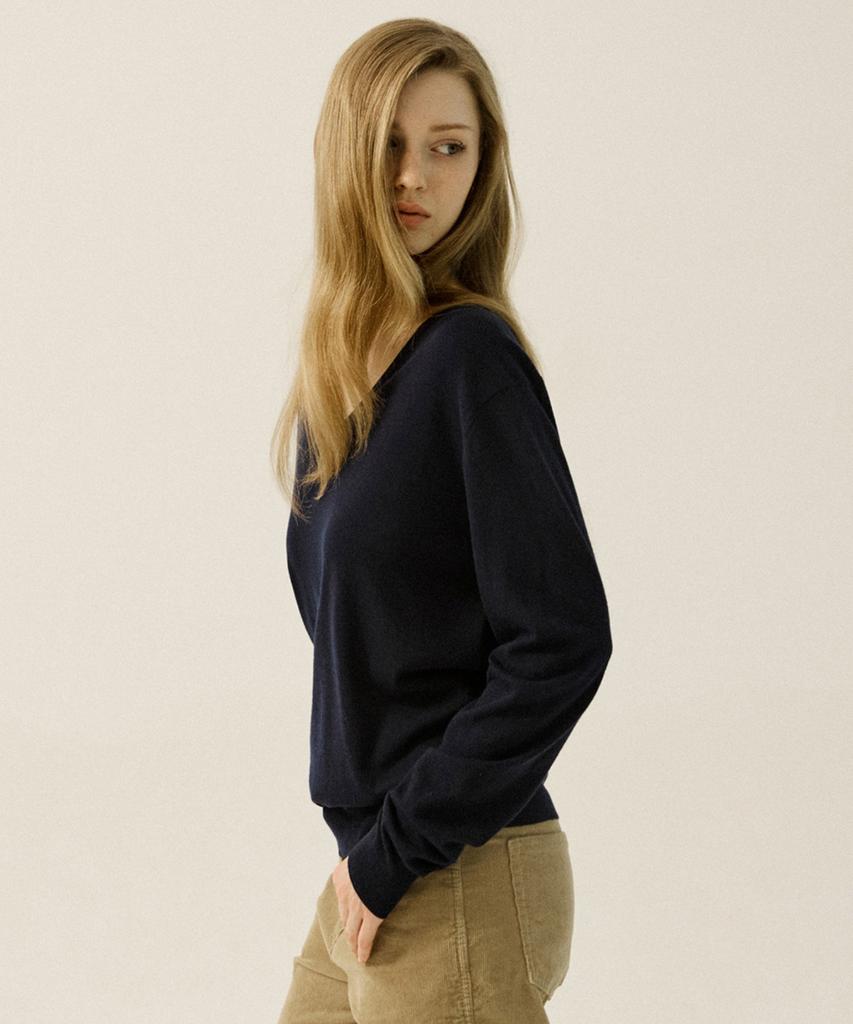 OATMEAL CAFE Timeless Essential V-Neck Knit - Navy