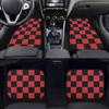 Set di 4 Tappetini per Auto a Scacchi, Tappeti Geometrici a Quadri Neri e Rossi per Veicolo Anteriori e Posteriori, Accessori Decorativi per Auto