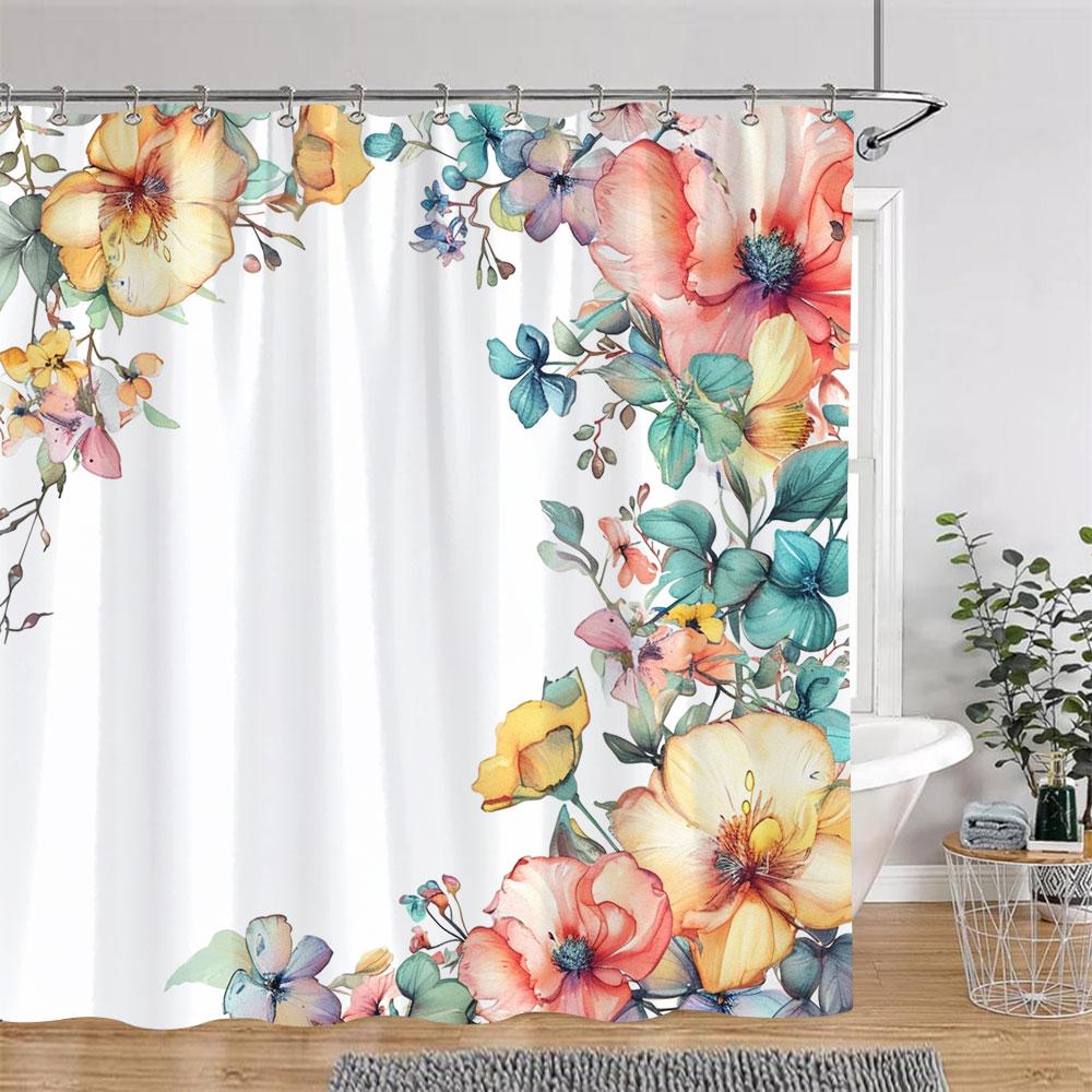 Beautiful Botanical Floral Shower Curtain Watercolour Painting Art Creative Vintage Style Polyester Bath Curtains Bathroom Decor