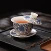 Light Luxury Suet Jade Blue and White Sancai Cover Bowl, Single High-end Hoverable Tea Bowl with Lid To Make Tea, Ceramic Kung Fu Tea Set