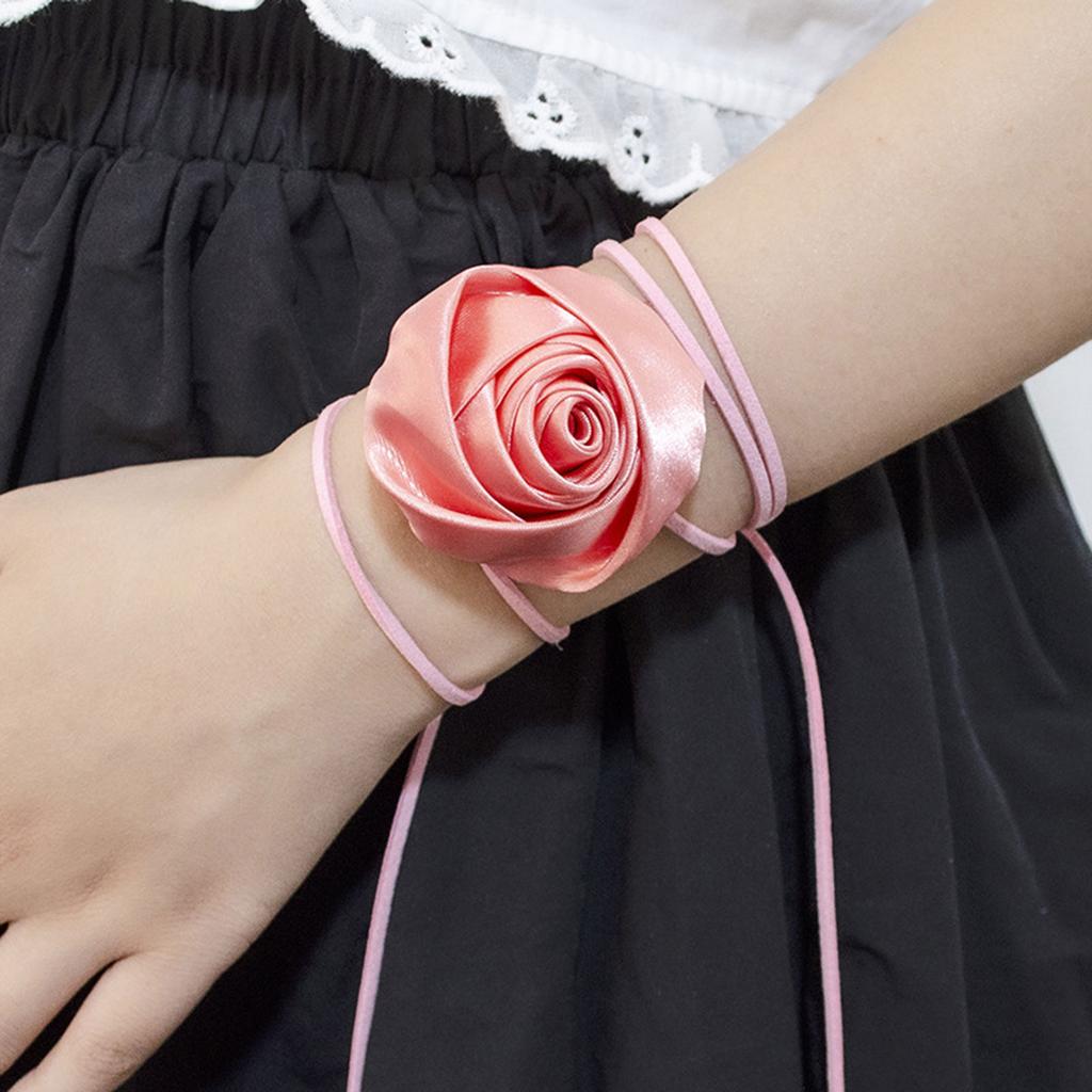 Goth Tuch Großes Rosenanhänger Choker Dünne Kordel Halskette für Damen Elegante Webung Geknotete Schleife Verstellbare Kette Schmuck