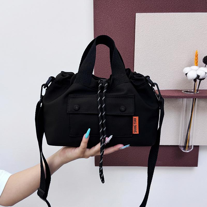 Korean Version of Foreign Style Drawstring Women's Shoulder Bag Casual and Lightweight Portable Small Square Bag To Work Commuting Going Out Trav