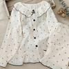 Cute Doll Collar Girl Pajamas Spring and Autumn Long-sleeved Trousers Cardigan Two-piece Set Polka Dot Bow Loungewear