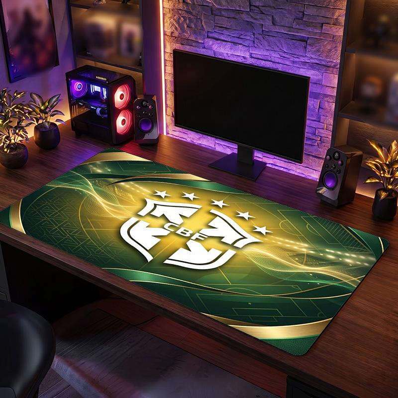 Brazil Football Crest Mouse Pad, Extended Non Slip Rubber Desk Mat for Gaming Office Laptop Fan Gift