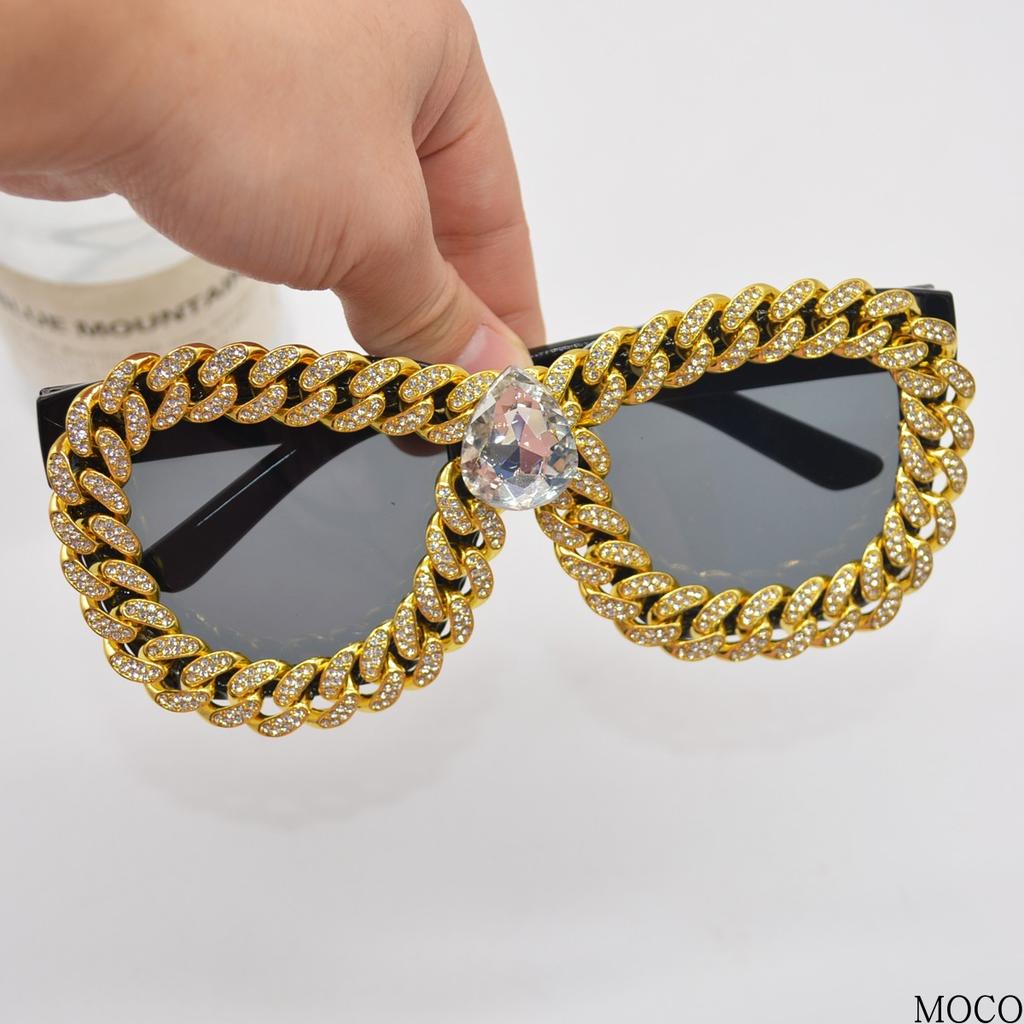 New Fashion Frame with Diamonds Chain Sunglasses Modern Personalized Eyeglasses Fashion Street Women's Sunglasses