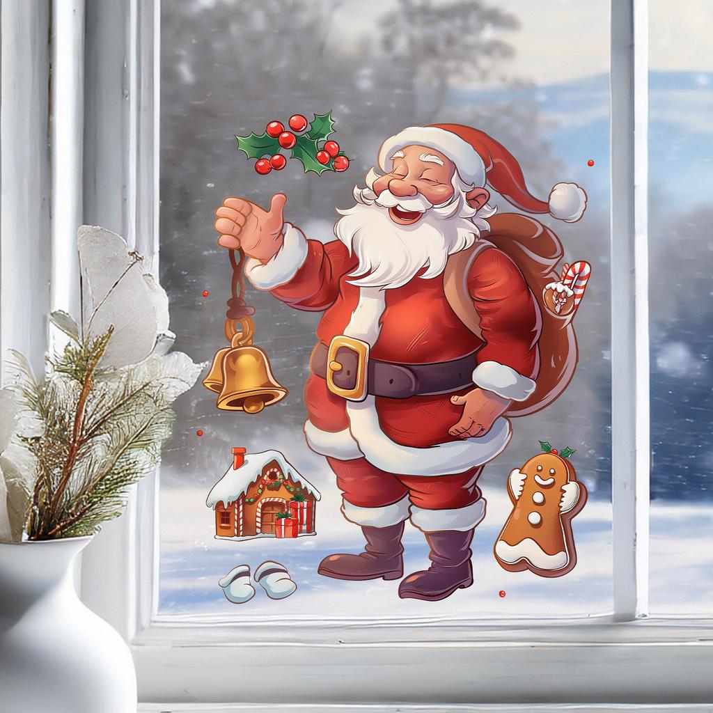 2026 Christmas Static Window Clings PVC Waterproof Sticker Door Santa Claus Decals for Xmas Holiday Party Decorations