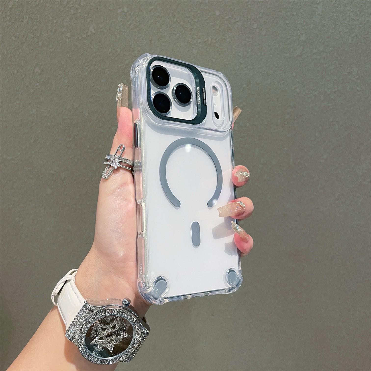 

iPhone 17 Lens-Friendly Metal Stand Case with Magnetic High-Transparency and Airbag Drop Protection iPhone 14 Plus сірий колір