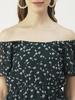 Moomaya Printed Off-Shoulder Poly Georgette Midi Dress Cinched Long Dress