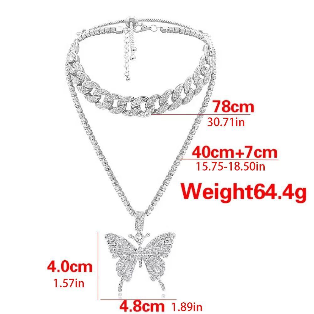 Big Butterfly Bling Necklace Trendy Fashion Collars Necklace Butterfly Pendant  Necklace for Women