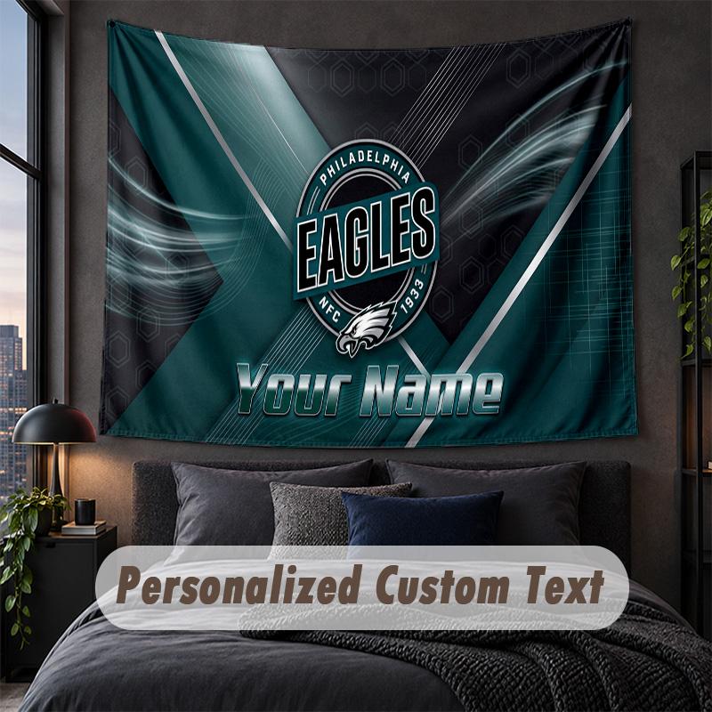 Custom Name Text Tapestry,Philadelphia Eagles Decorative Wall Hanging, Background Tapestry For Home Bedroom