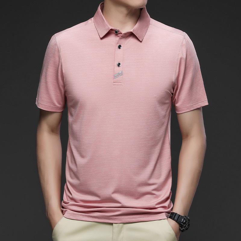 Camiseta polo de hombre de color sólido Camiseta de manga corta holgada informal de negocios para hombre
