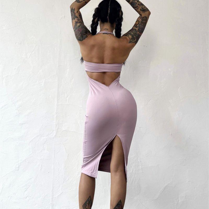 

Fashion Fitness Sports Dress Women s Sexy Halter Beauty Back Bodycon Dress Cloud Feeling Breathable High Elastic Mid Length Long Length Quick-Drying Lotus root powder(Quality Edition) L