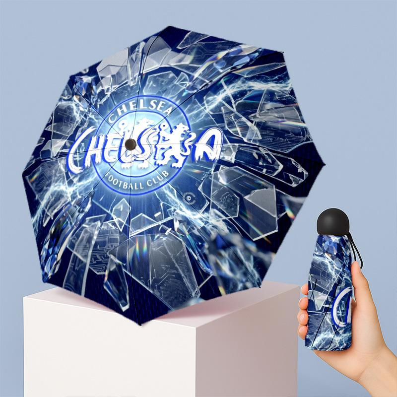 Chelsea FC Pattern Printed Mini 5 Folds 8 Ribs Compact Umbrella Windproof Waterproof Lightweight Portable Folding