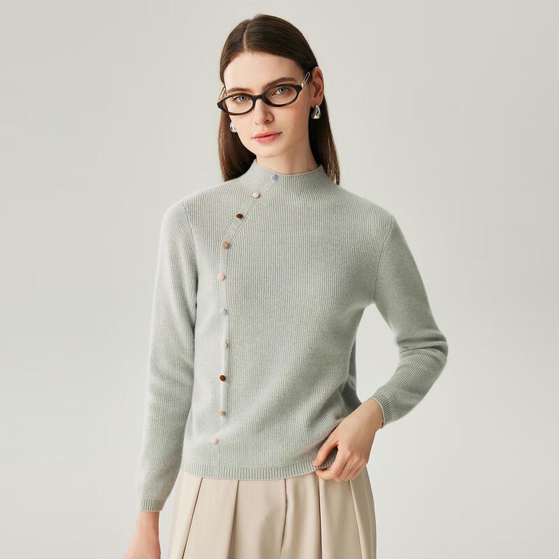 Zhaojun Women's Faux Placket Mock Neck Cashmere Pullover