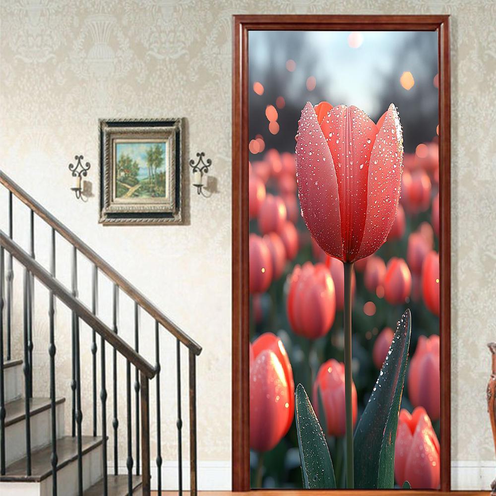 1 Stück Blühender Bambus Vinyl Türsticker Für Schlafzimmer Heimdeko Selbstklebend Abnehmbares Wandtattoo Türrenovierung Wasserdichtes Poster