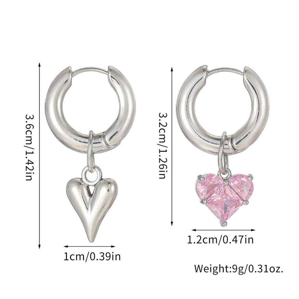 Punk Peach Heart Pendant Earrings for Women Silver Color Simple Fashion Geometric Circular Ear Buckle New Trendy Jewelry Gift