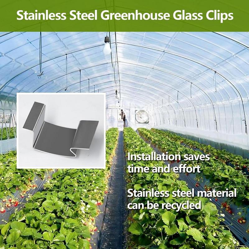 50Pcs Stainless Steel Greenhouse Glass Clips G-Shaped Spring Repair Tool Fixing Garden Accessories for Window Panels & Web Sheet